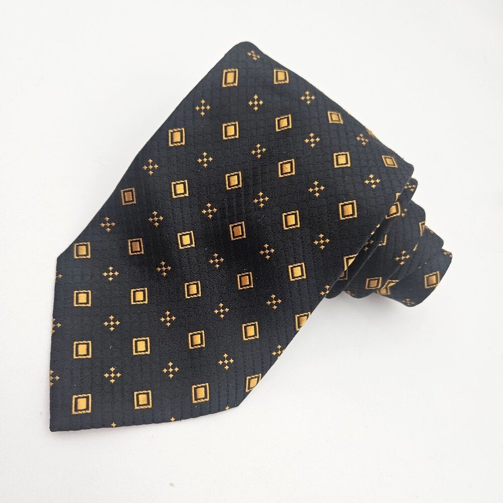 Angelino Italy Black Gold Geometric Textured 61" Silk Tie